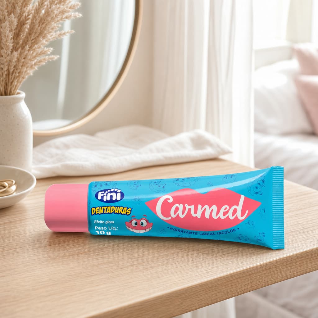 Protetor Labial Carmed Fini Dentaduras 10g Efeito Gloss Hidratante Manteiga de Cacau
