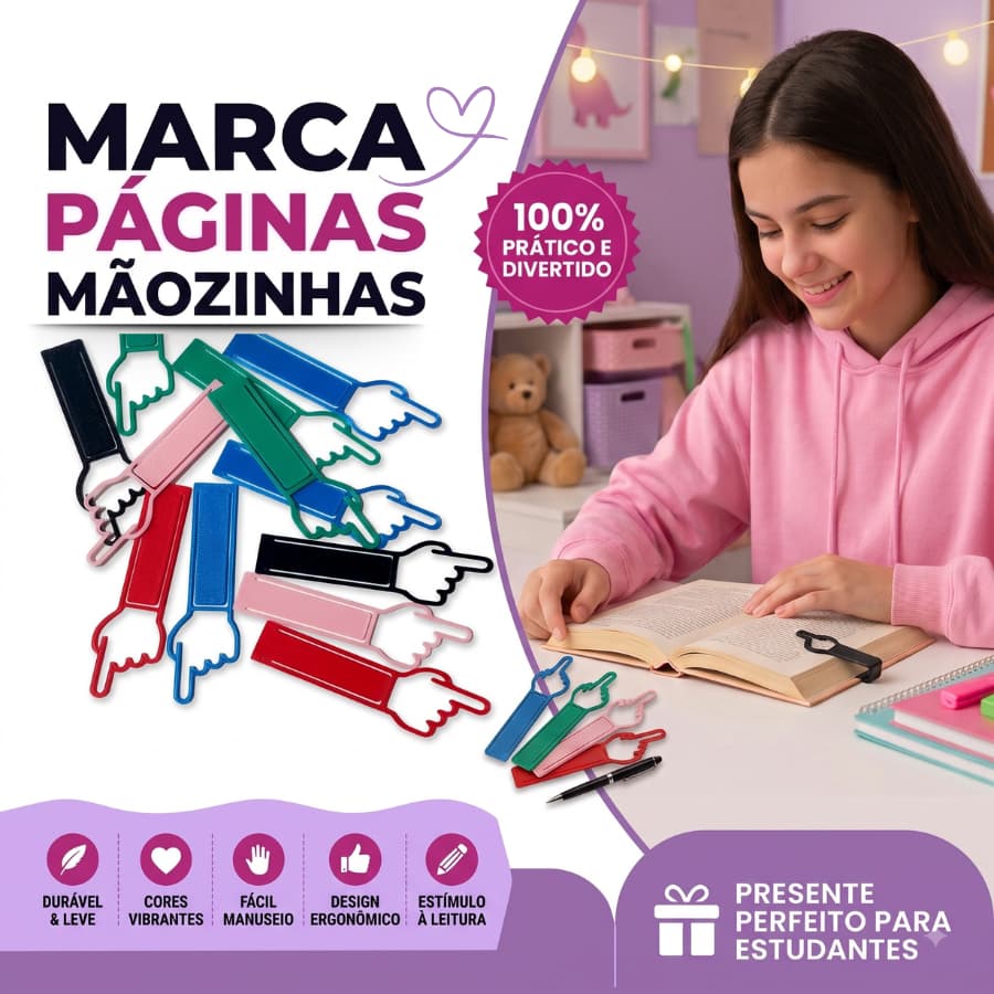 Kit Marca Páginas Marcador De Texto Livro Revista Caderno mãozinha apontando Plástico colorido