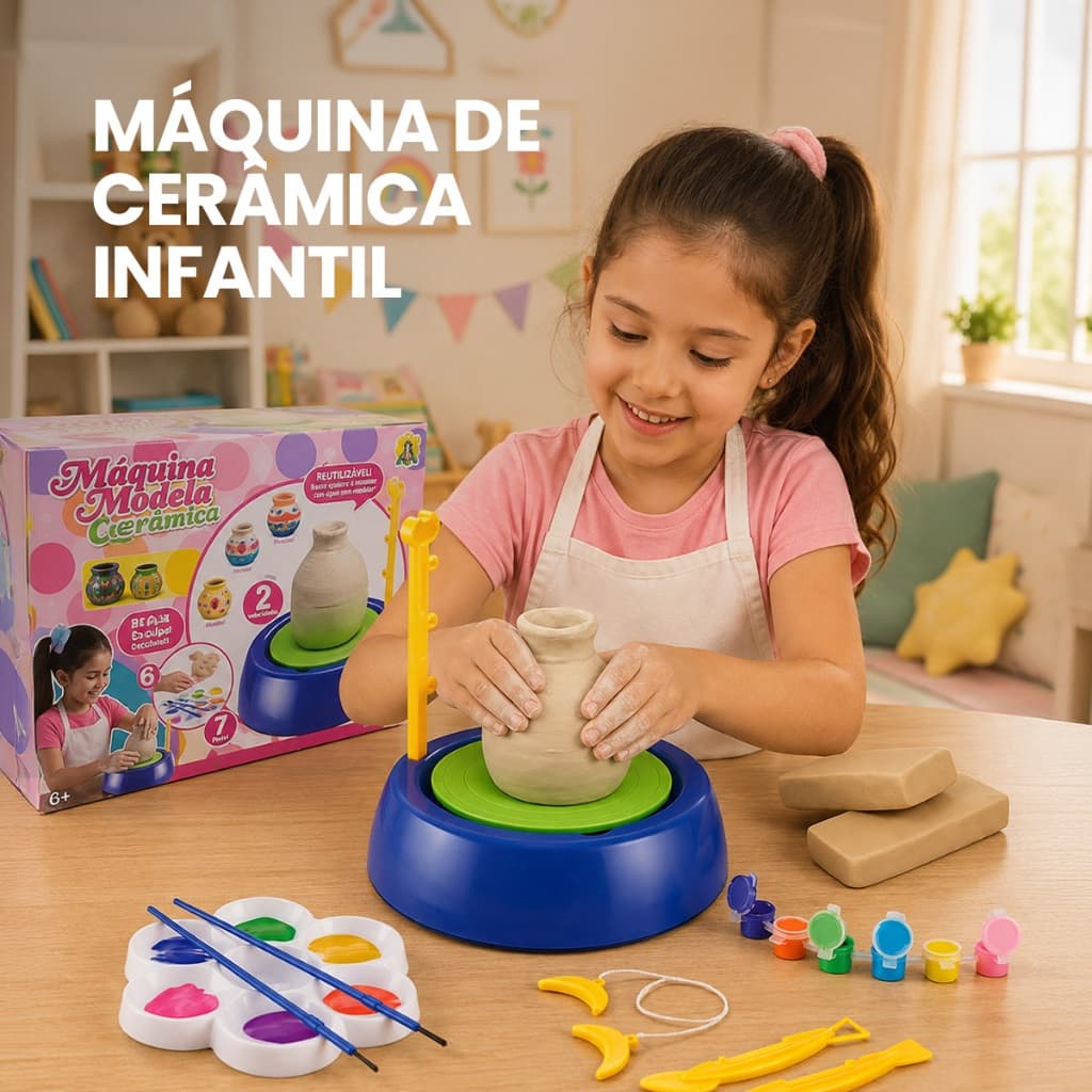 Kit Cerâmica Infantil Máquina De Modelar Argila  e kit pintura Brinquedo