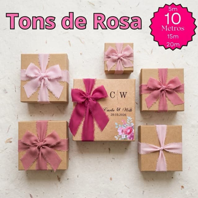 Fita Chiffon Rosa/Rosê Artesanal Rústica Desfiada para casamentos, caixas padrinhos, festas