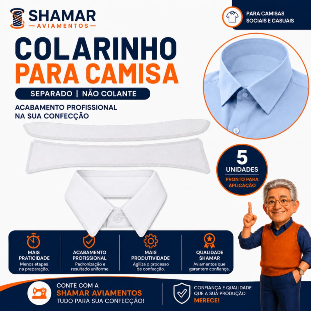 Colarinho Pronto para Camisa Social Camisaria 5 Unidades