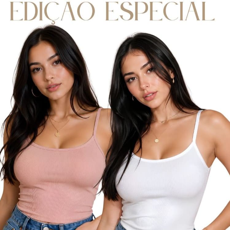 Kit 2 Regatas Femininas Ribana  Canelada com Bojo Alça Fina Blusinha Básica Confortável Casual Moda Feminina