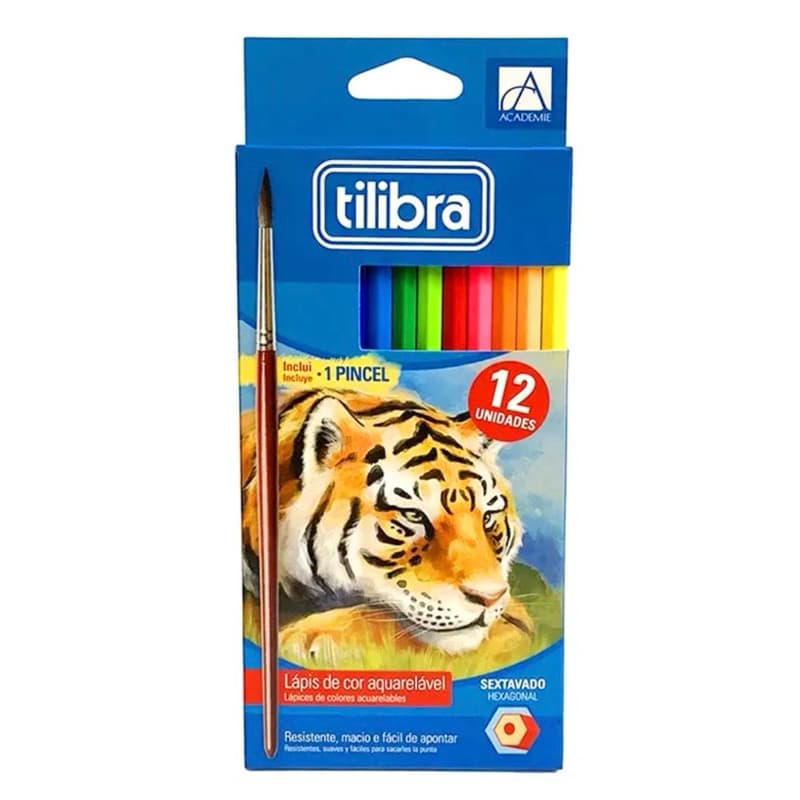 Kit com 3 caixas de Lápis De Cor Aquarelável 12 Cores +Pincel – Tilibra