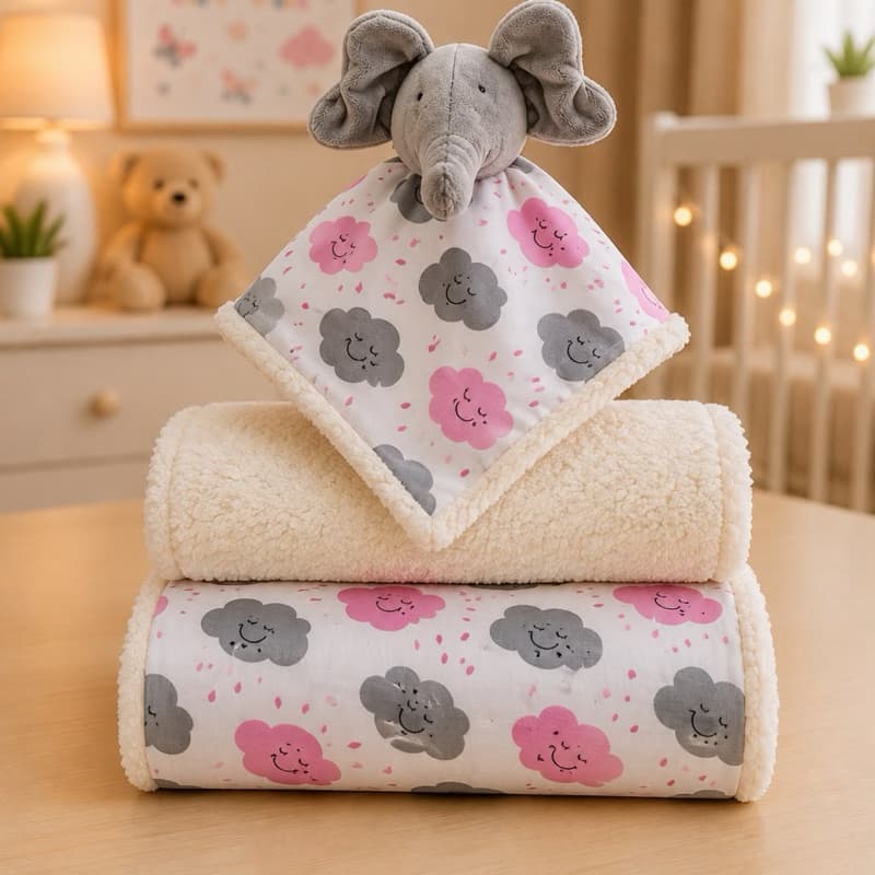 kit Manta Sherpa + Naninha para Bebê  Menino e Menina (1 Naninha)