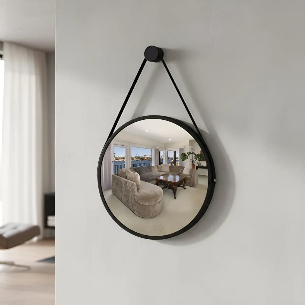 Espelho Redondo Emoldurado 22cm Decorativo Parede Banheiro Sala Preto DeliKasa