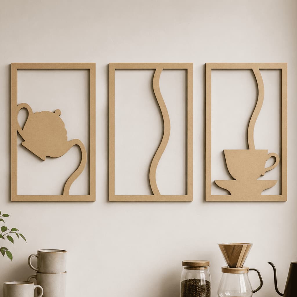 Kit 3 Quadros Decorativos em MDF Café para Cozinha e Área Gourmet