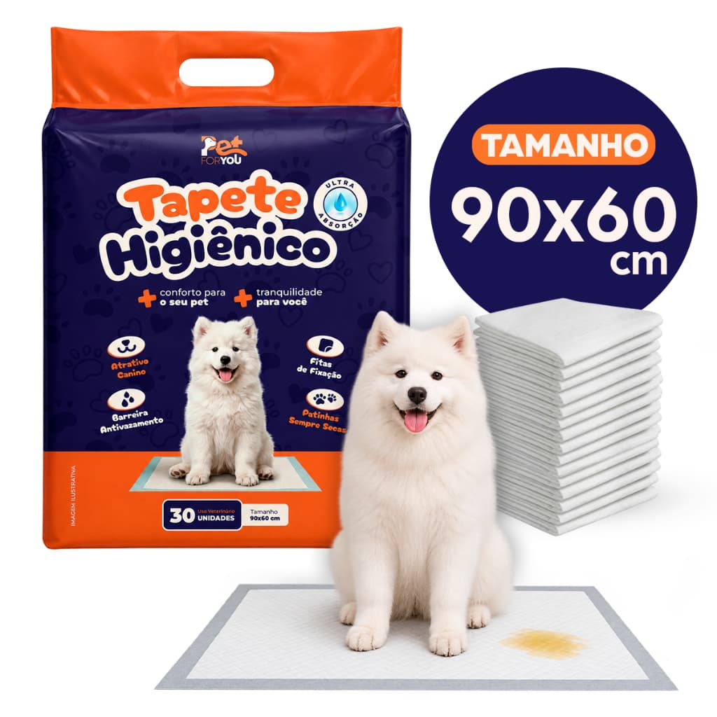 Tapete Higiênico Pet 30un 90X60 Descartável Ultra Absorvente Para Cães Com Fita Adesiva