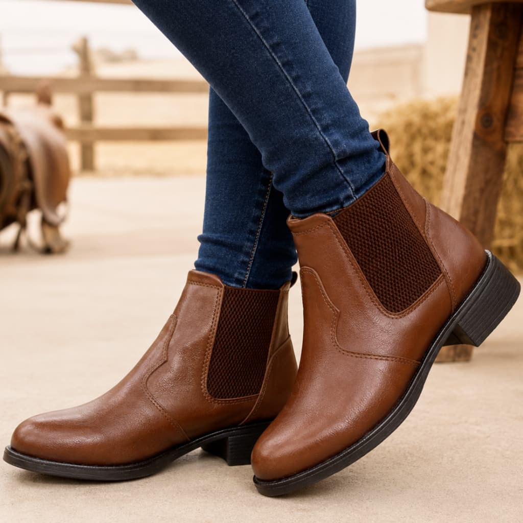 Bota Feminina Botinha Cano Baixo Bico Redondo Elastico Rodeio Barretos Cavalgada