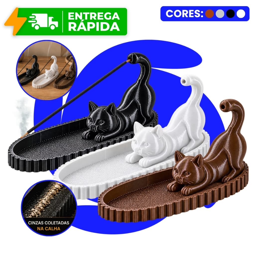 Porta Incenso Gatinho Incensário Decorativo Suporte Vareta Zen Boho Preto Branco Marrom Aromaterapia
