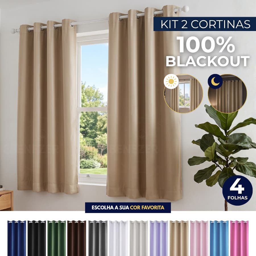 Kit 2 Cortina Blackout PVC Corta Luz Janela 2,20mx1,30m Quarto Escritório Resistente Várias Cores