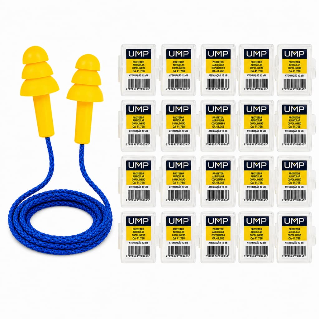 Kit 20 Protetor Auricular Tipo Plug Copolímero C/ Cordão