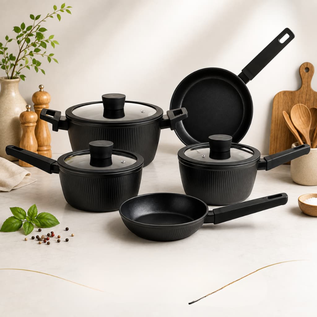 Jogo De Panelas Preta Ceramica Maison 5 Peças Gourmet Indução Gás Hauskraft
