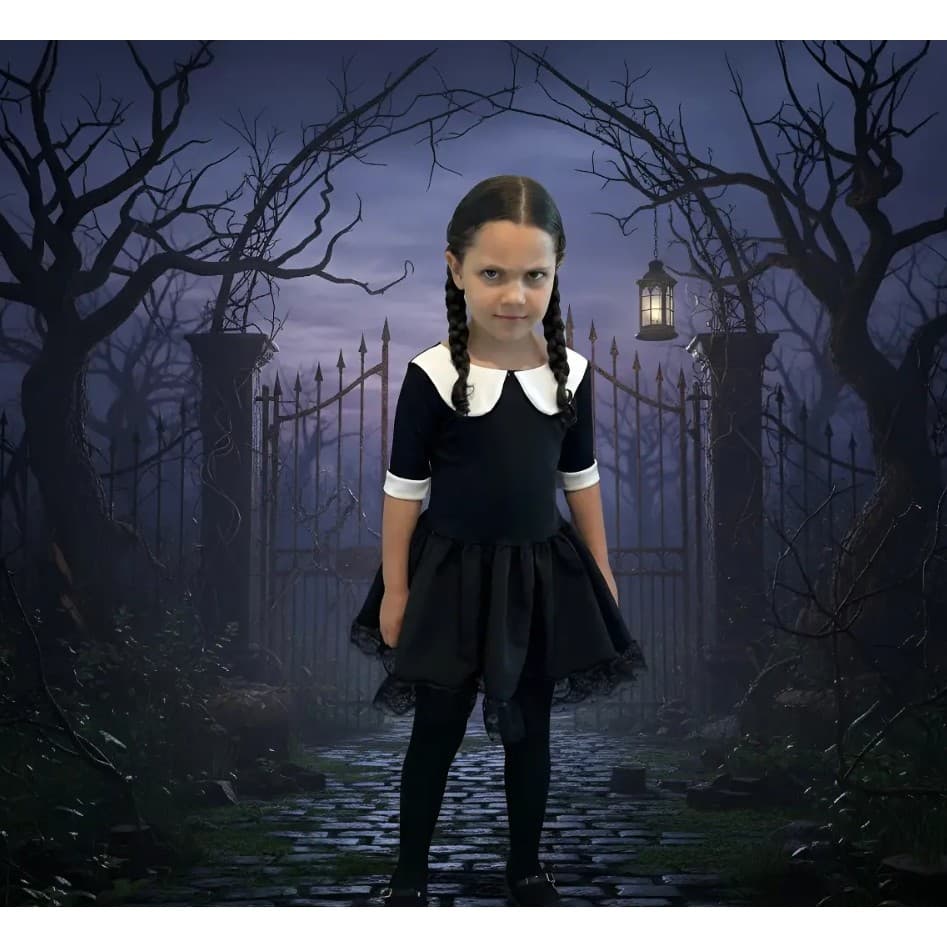 Fantasia Wandinha Meninas Halloween Infantil Casual Premium