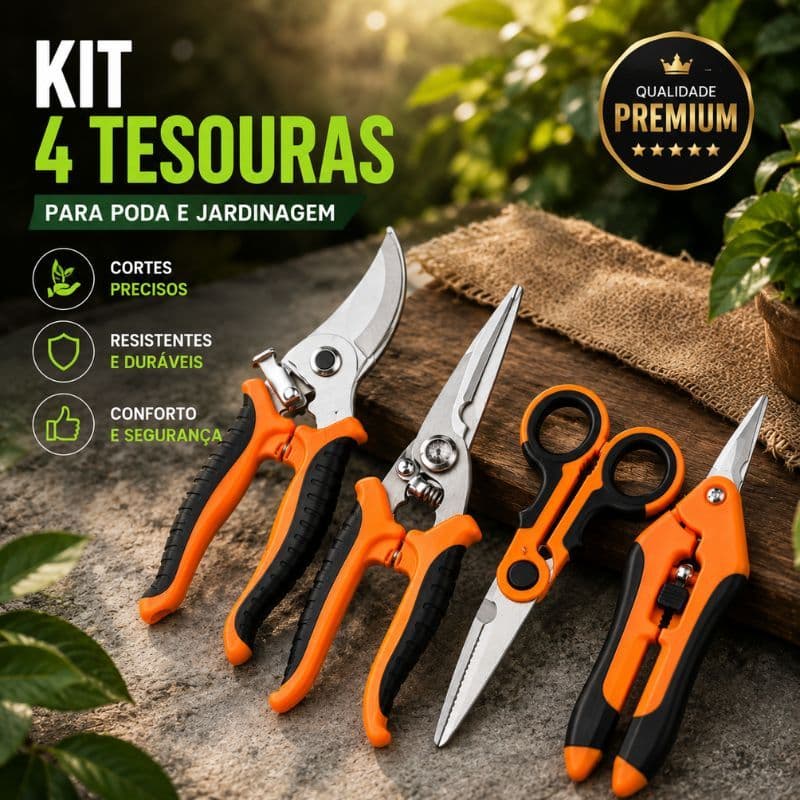 Kit Tesoura Jardinagem 3 ou 4 Peças Poda Colheita Plantas Flores Bonsai Galhos Aço Inox