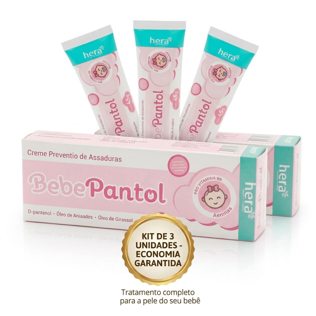 Kit Com 3 BebePantol Rosa Pomada Para Assadura 45g Cada
