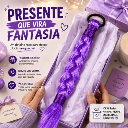 Trança Roxa Guerreiras Do Kpop Rumi e Cosplay Fantasia Cabelo Aplique