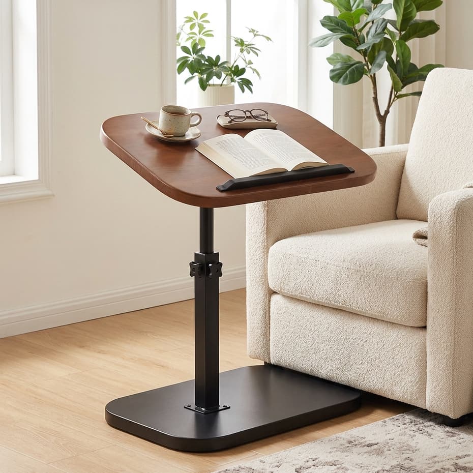 Mesa Lateral C Dobrável Ajustável Multiuso com Rotação 360°, Altura Regulável, para Notebook, Cama, Sofá e Sala