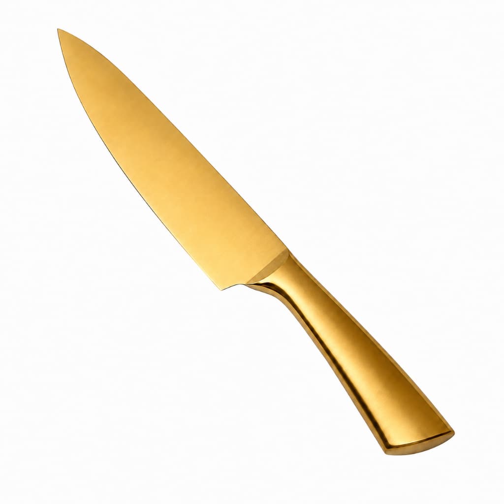 Faca Chef Cozinha Inox Dourada Interiça 8 Carne Churrasco Luxo Gold Grande Monobloco