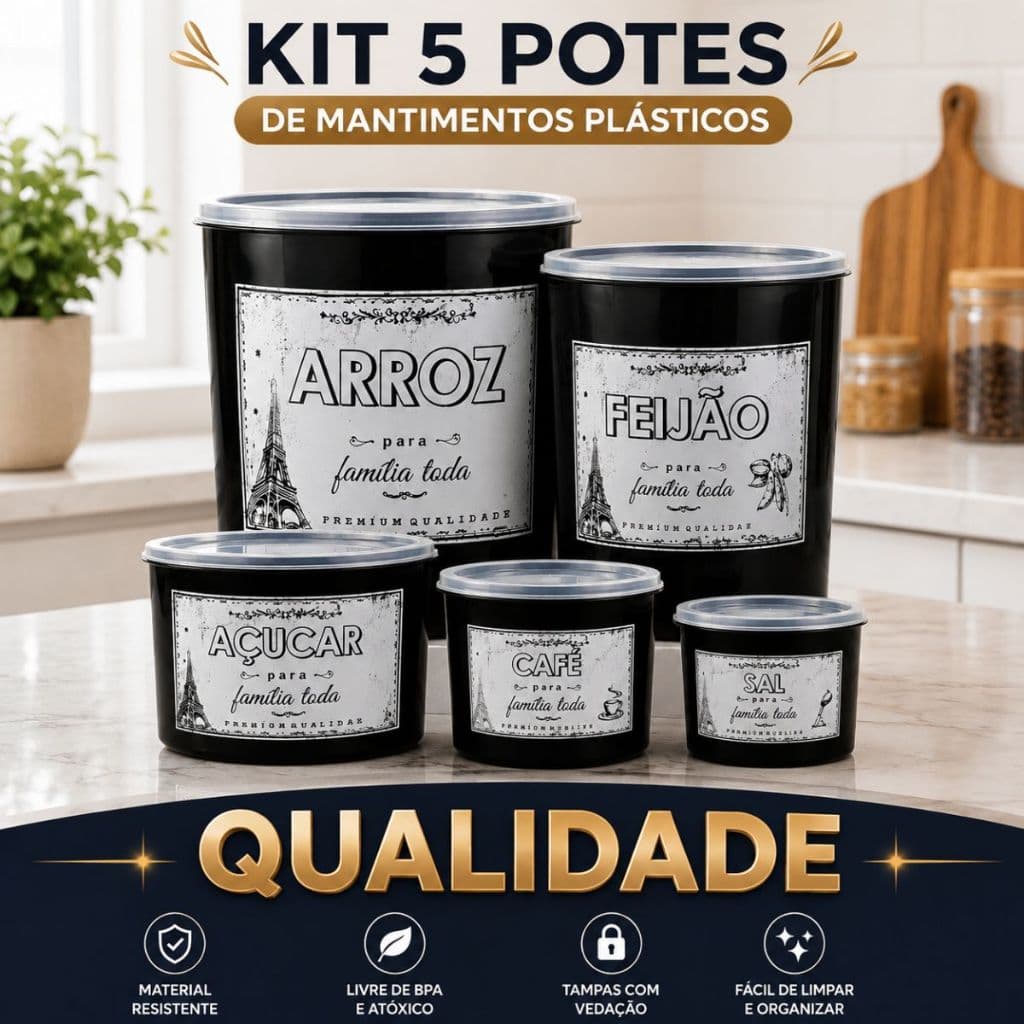 Kit Mantimentos Jogo 5 Peças Redondo De Plastico Armazenamento De Alimentos