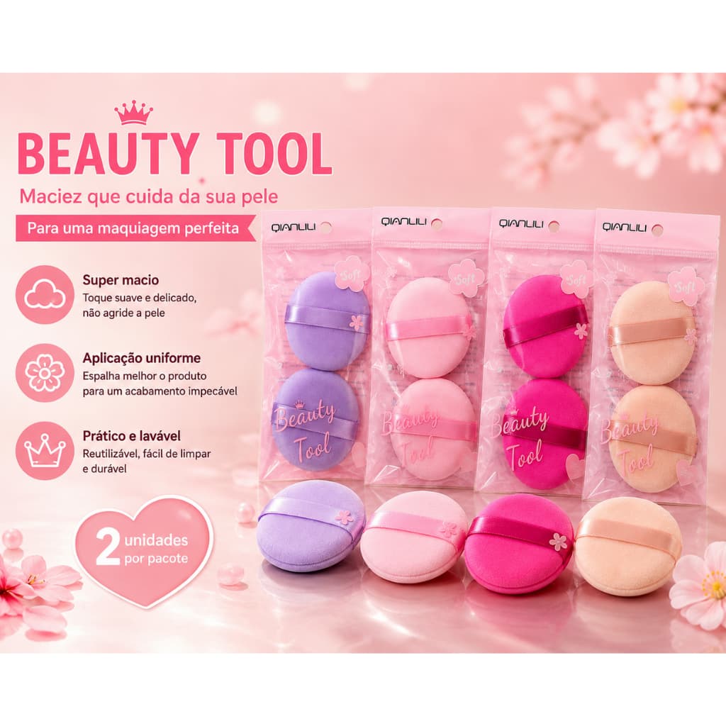 Kit com 2 Esponjas de Maquiagem Macias com Alça – Aplicação Uniforme para Base, Pó e Cosméticos