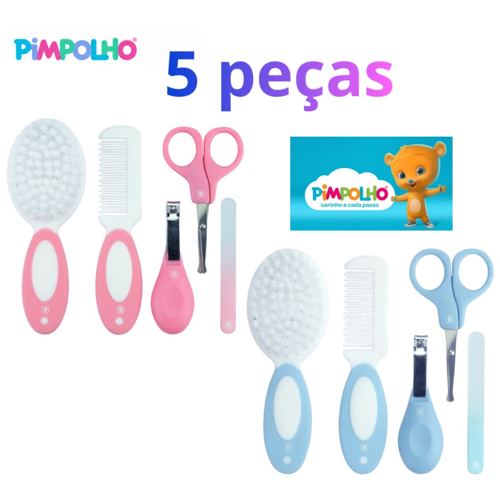 Kit Higiene Pimpolho 5 Peças Cuidados Com o Bebe Menino Menina Unha Cabelo