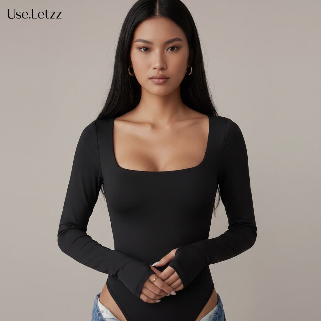 BODY FEMININOS COLLANT MODELADOR SEGUNDA PELE MANGA LONGA FRIO DECOTE QUADRADO ELEGANTE CASUAL BLUSA FEMININA ESTILOSA