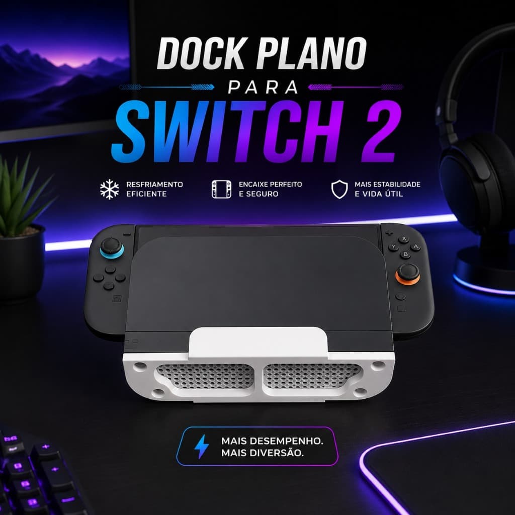 Suporte Dock Plano para Nintendo Switch 2, Base Organizadora Compacta para Mesa e Setup Gamer Moderno