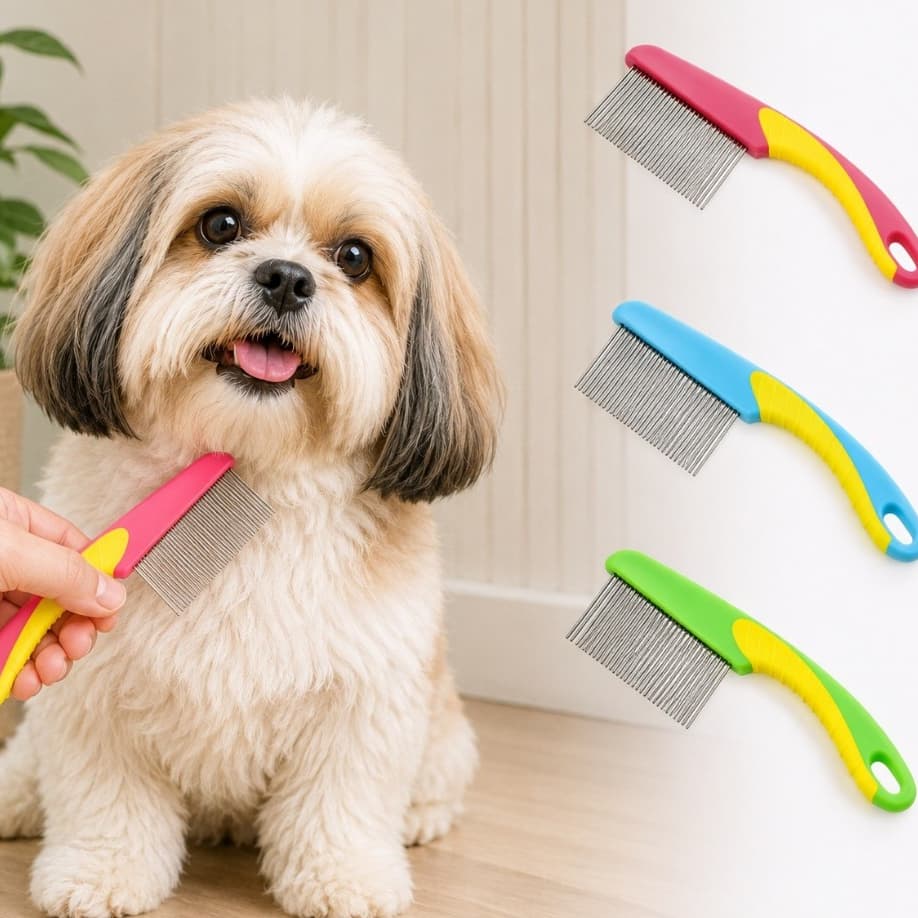 Pente Fino Escova  Pet para Cães e Gatos Remove Pulgas Carrapatos Pelos Mortos e Remelas