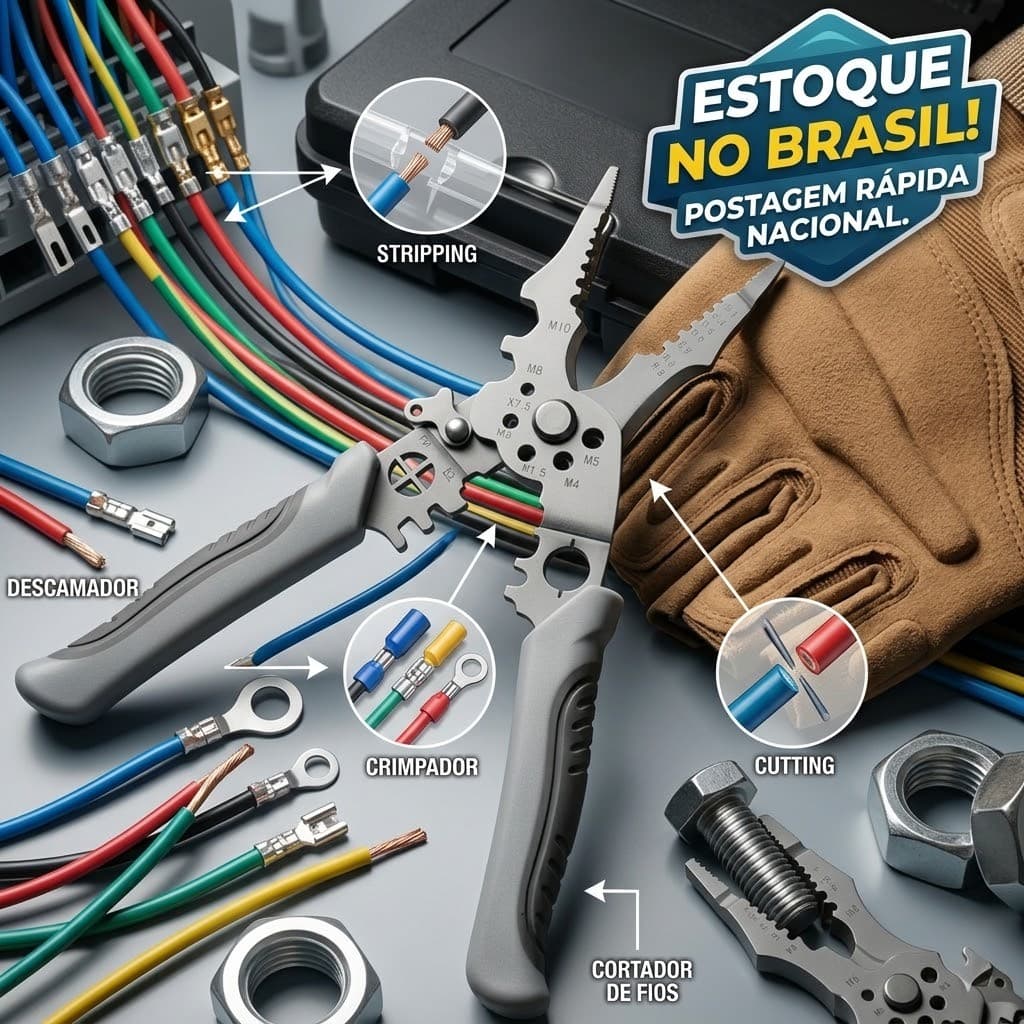 Alicate Multifuncional 28 em 1 Profissional Universal Resistente Descascador Crimpador Cortador de Fios