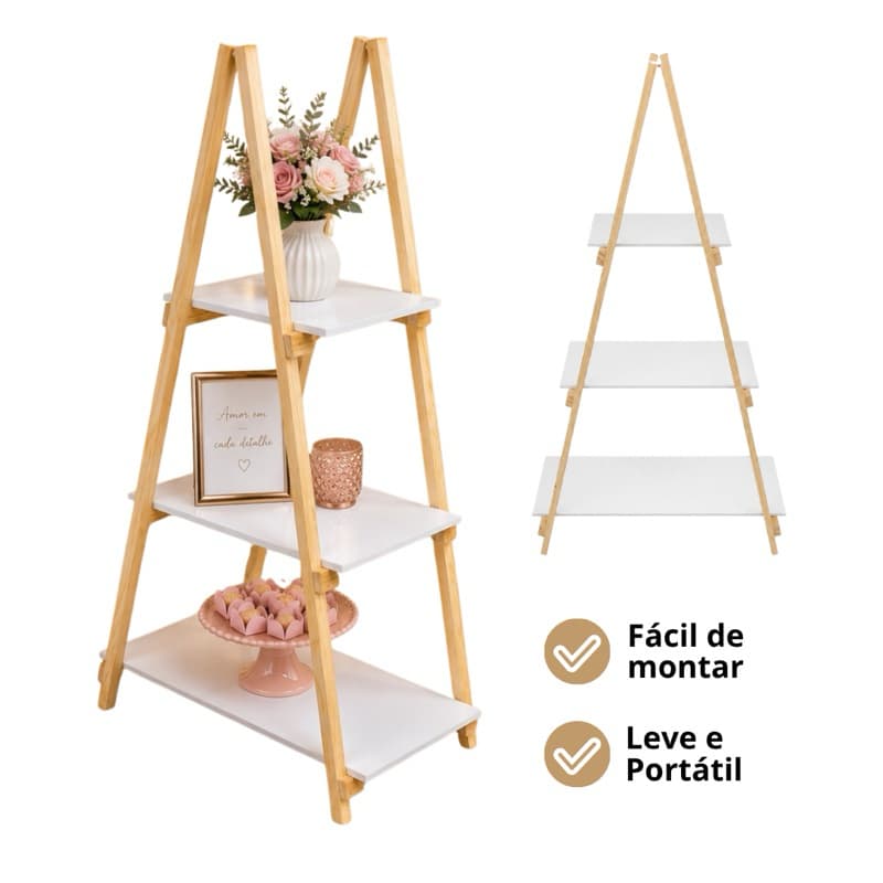 Escada 3 Andar Para Decoração de Festa Lembrancinhas Docinhos Pnus e MDF Pintada e Natural