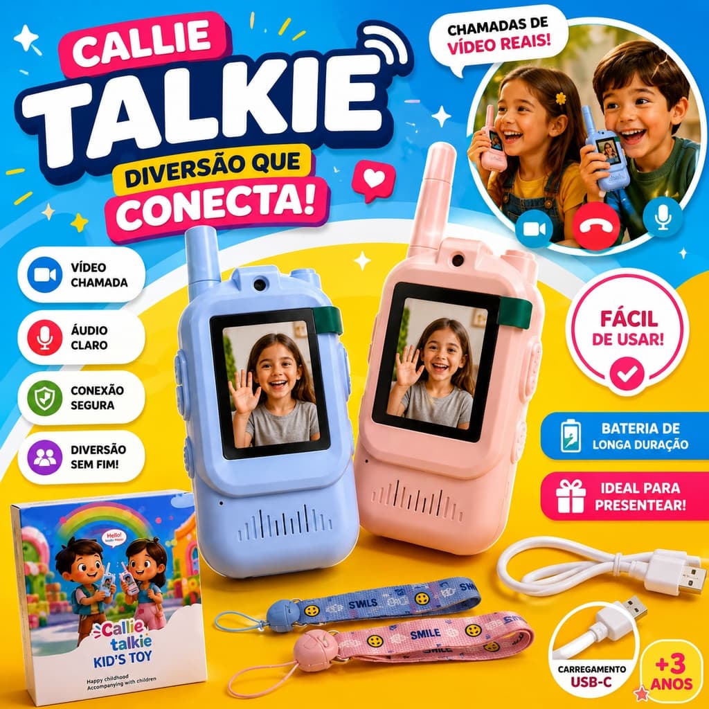 Brinquedo Kit 2 walkie talkie infantil recarregavel USB longo alcance 300m Vídeo Câmera Comunicação Sem Fio Brinquedos