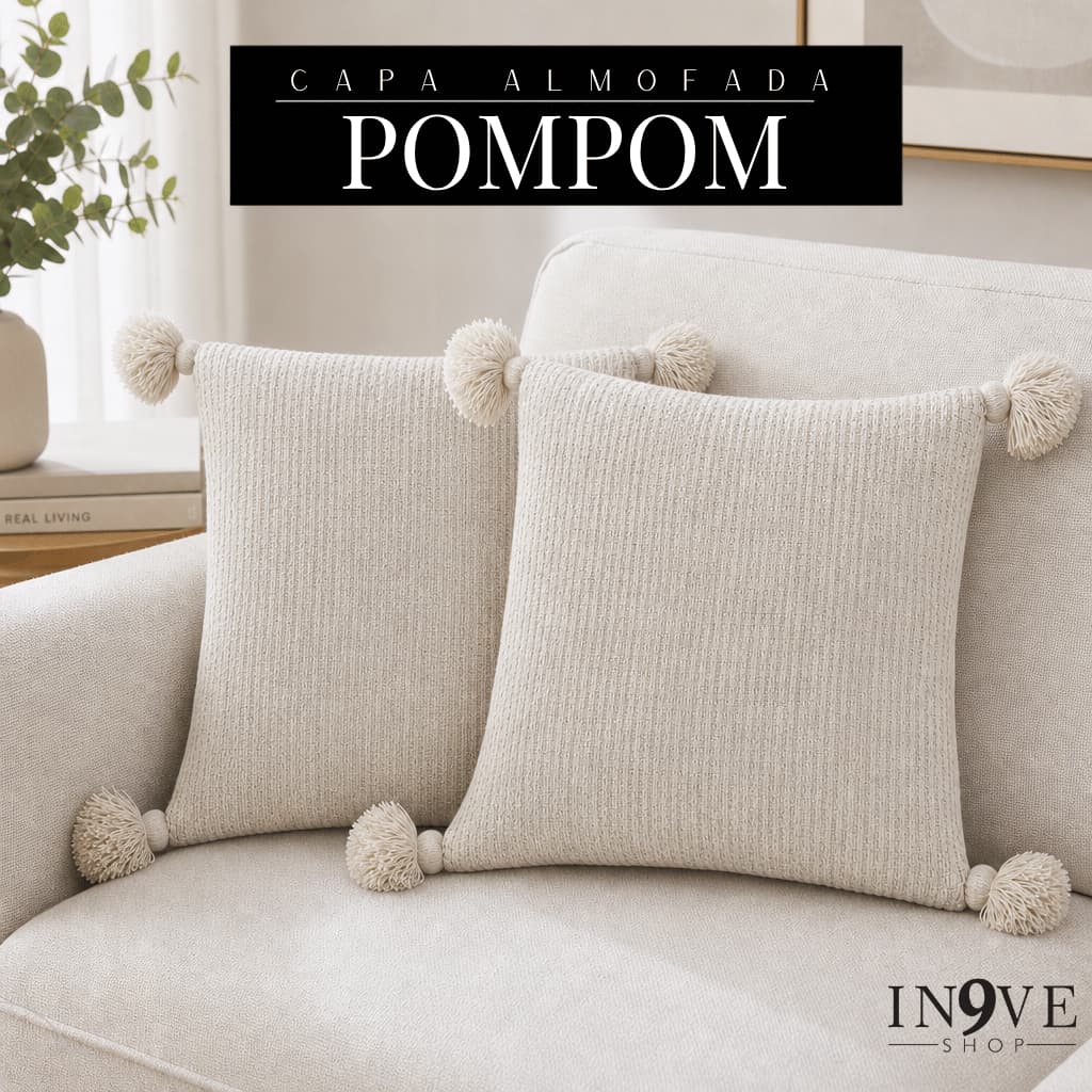 Kit Capa de almofada PomPom Premium 40x40CM cru 100% algodão Bohochic - Sofá Sala Cama Quarto