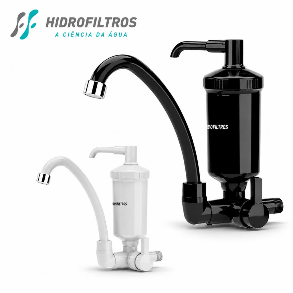 Torneira Com Filtro Purificador De Parede Hidrofiltros Cozinha Parede Bica Móvel Preta ou Branca ABS