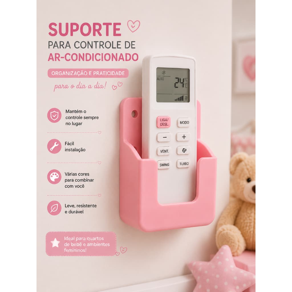Suporte Controle Ar Condicionado | Porta Controle de Parede | Organizador de Controle Remoto