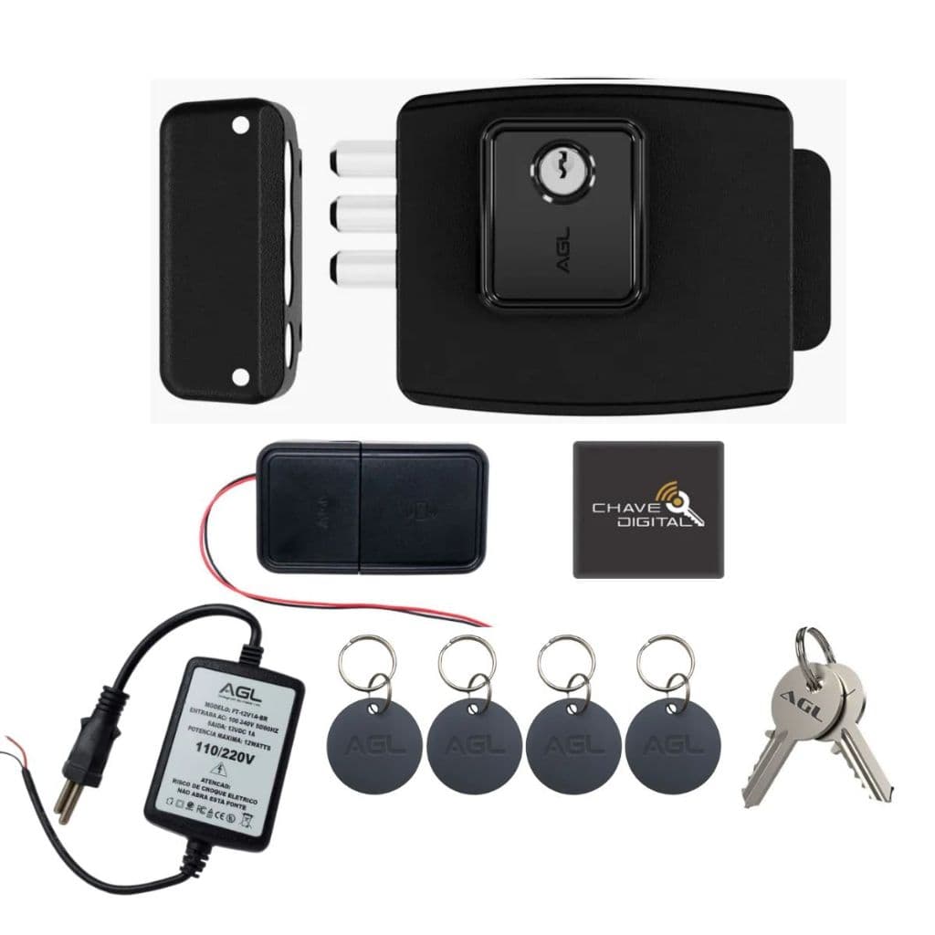 Fechadura Eletrônica para Portão Ultra Card AGL 12V RFID 13,56Mhz Tag Preto
