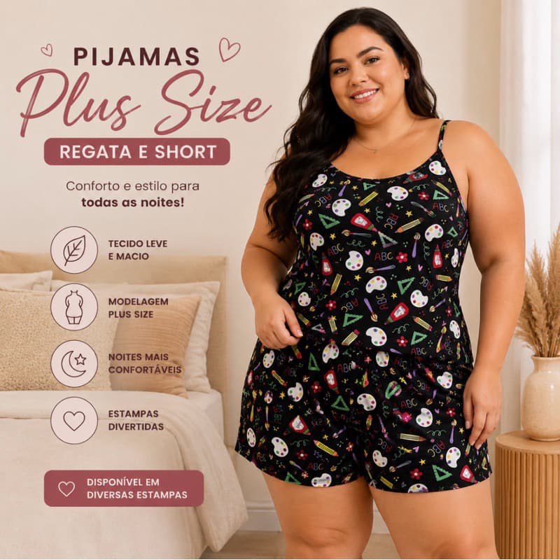Pijama Baby Doll Plus Size Roupa de Dormir