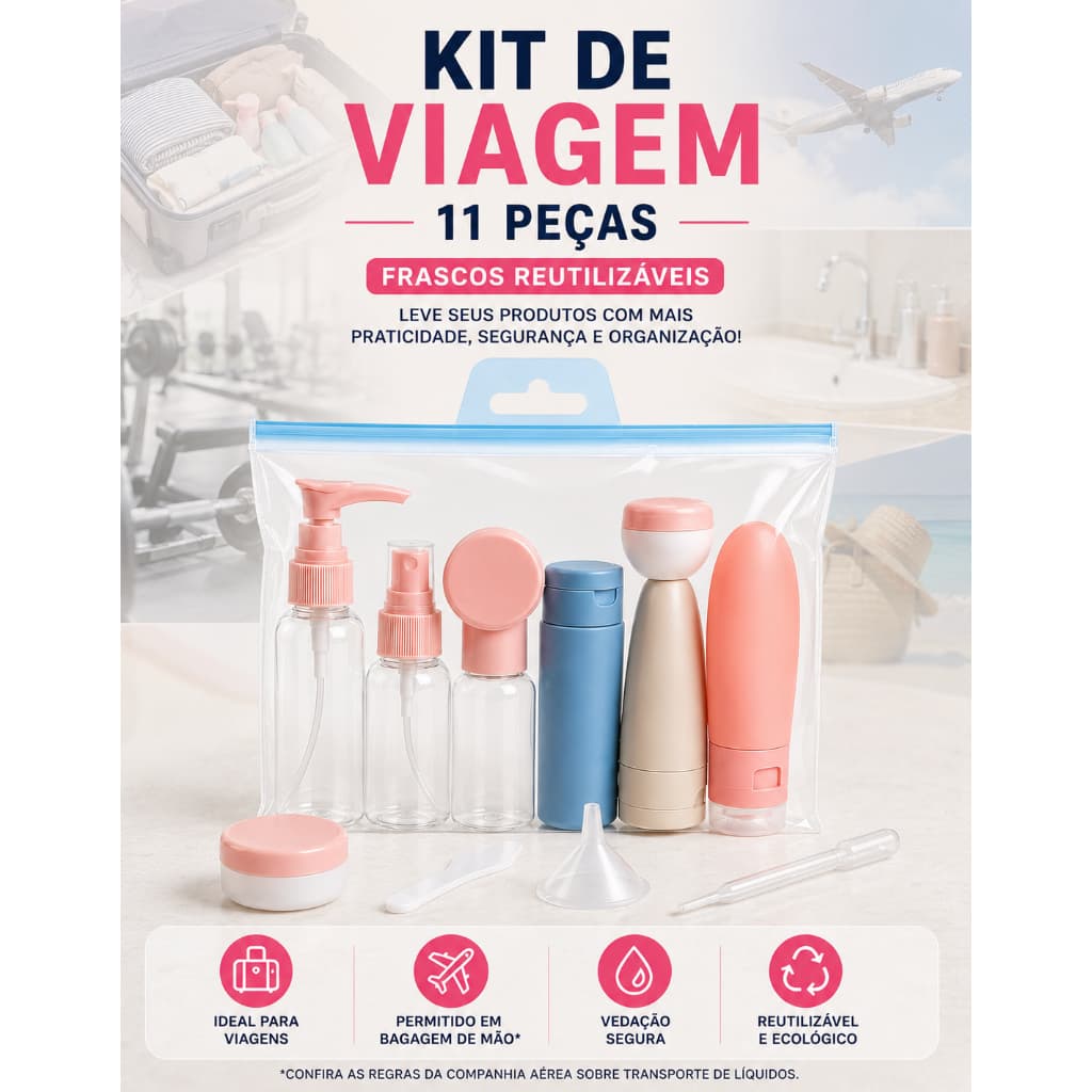 Kit Necessaire Para Viagem Shampo Creme Sabonete Ziploc 11 Peças Compacto para malas, bolsas e mochilas