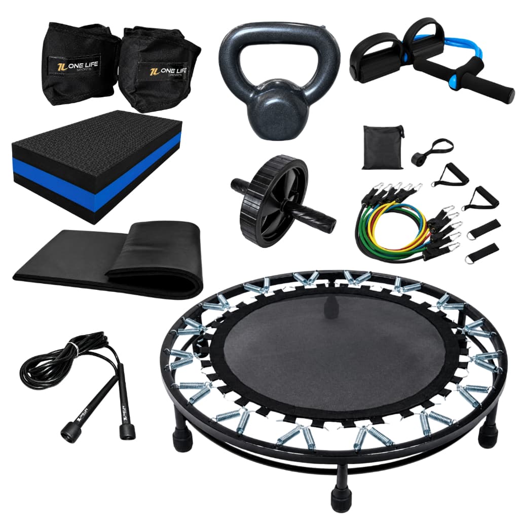 Kit Funcional Completo Colchonete Caneleiras 3kg Kettlebell 4kg Step Extensor Corda Roda Elásticos