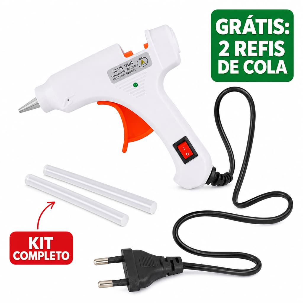 Pistola de Cola Quente Bico Fino Profissional Liga Desliga Brinde 2 Refis Artesanato