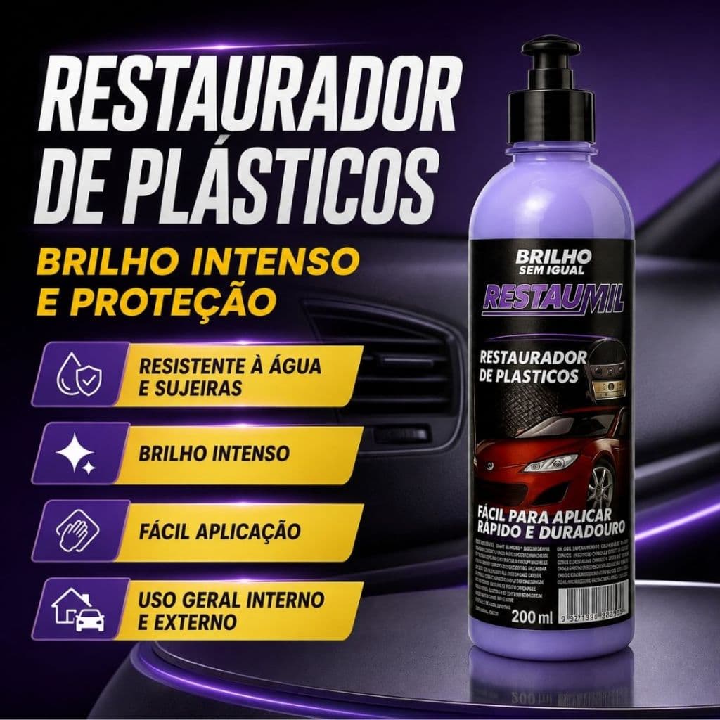 Restaurador de Plástico e Borracha Automotivo - Restauração Painel - Brilho Intenso e Proteção Duradoura
