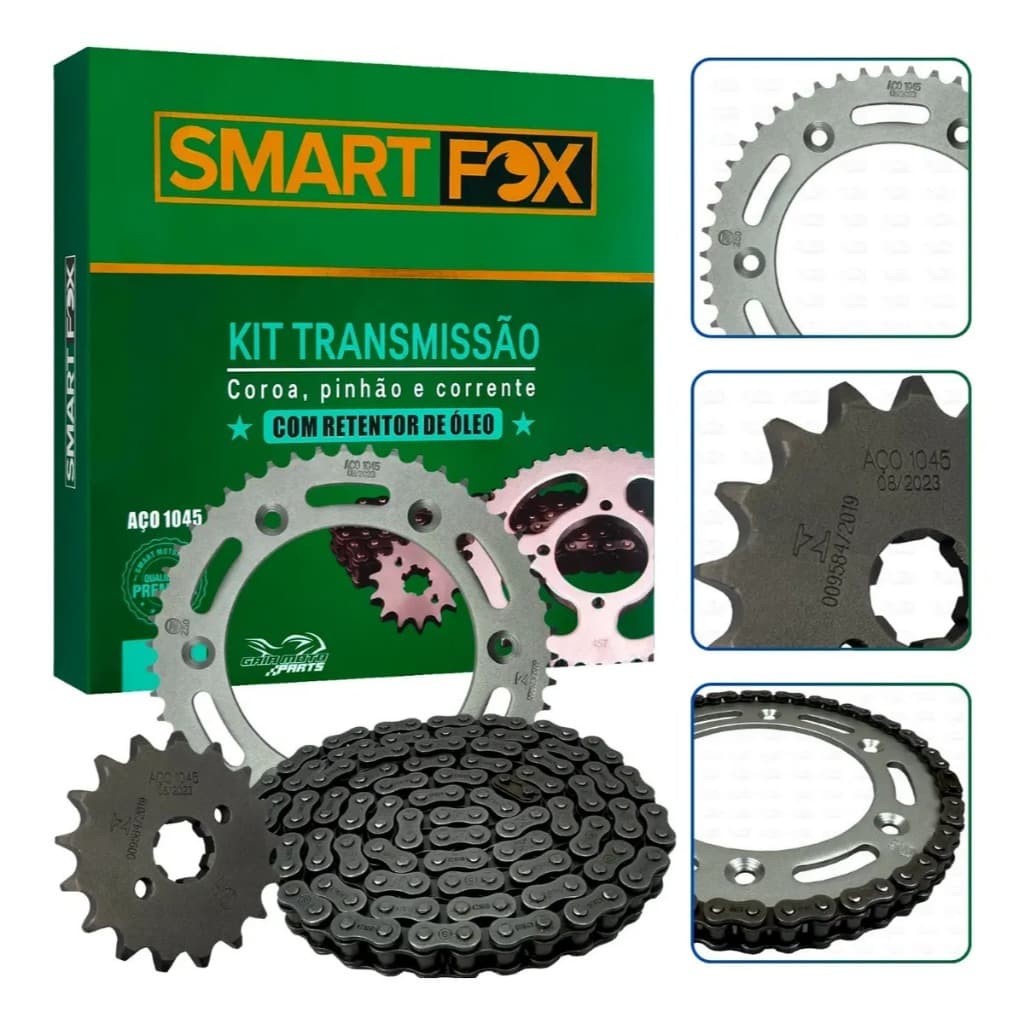 Relação Nxr 150 Bros Kit Transmissão Aço 1045 Com Retentor Prateado