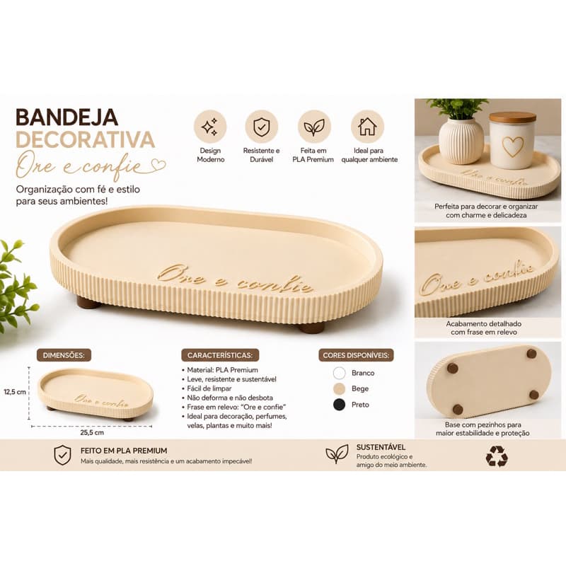 Bandeja Decorativa Ore e Confie com Pés – Organizadora Multiuso