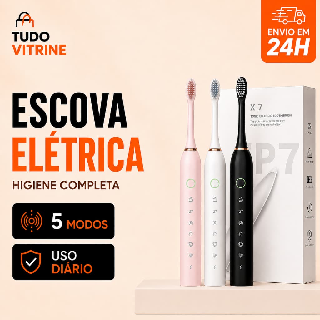 Escova de Dente Elétrica Sônica Recarregável 5 Modos IPX7 Timer Inteligente Uso Diário