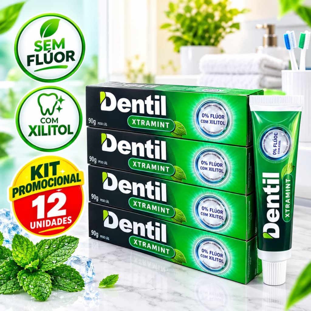 KIT 12 CREME DENTAL SEM FLÚOR DENTIL COM XILITOL COMBO PROMOCIONAL PASTA DENTE ZERO FLÚOR 70G ADULTO