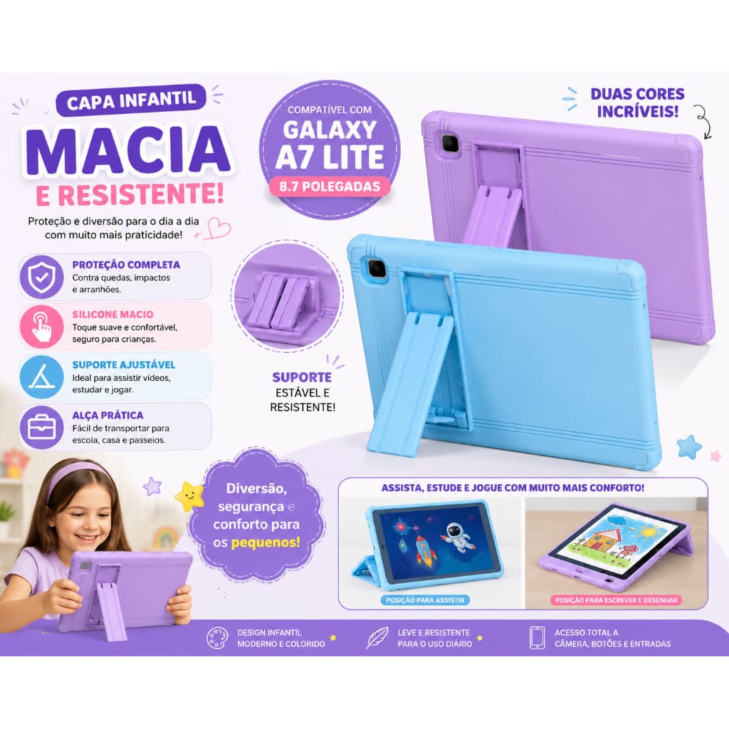 Capa Infantil com Suporte / para Tablet Samsung Galaxy Tab A7 Lite 8.7 Polegadas