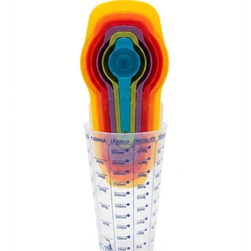 06 COLHERES MEDIDORAS PARA COZINHA + COPO MEDIDOR 500 ML