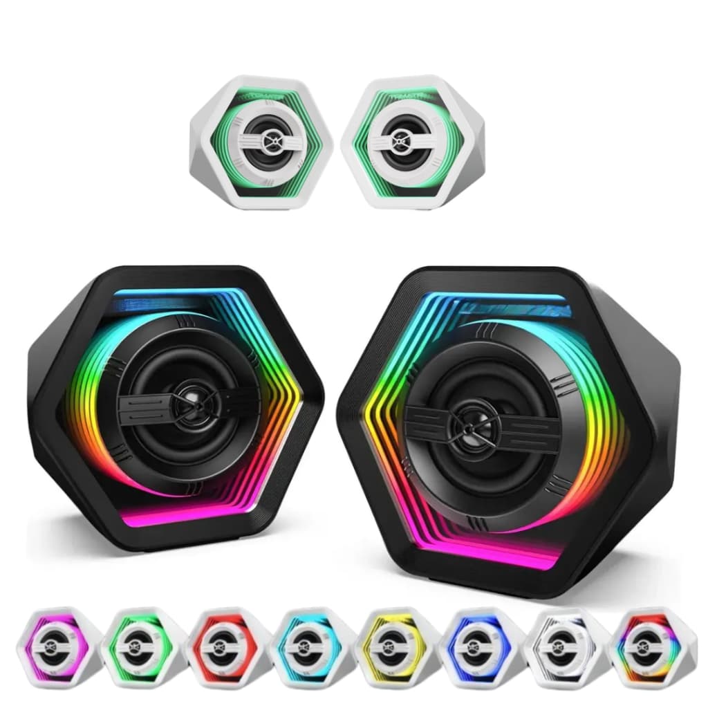 Caixa de Som Gamer Bluetooth Para PC Computador Notebook Som Potente 50W RGB LED P2 Graves-Tomate