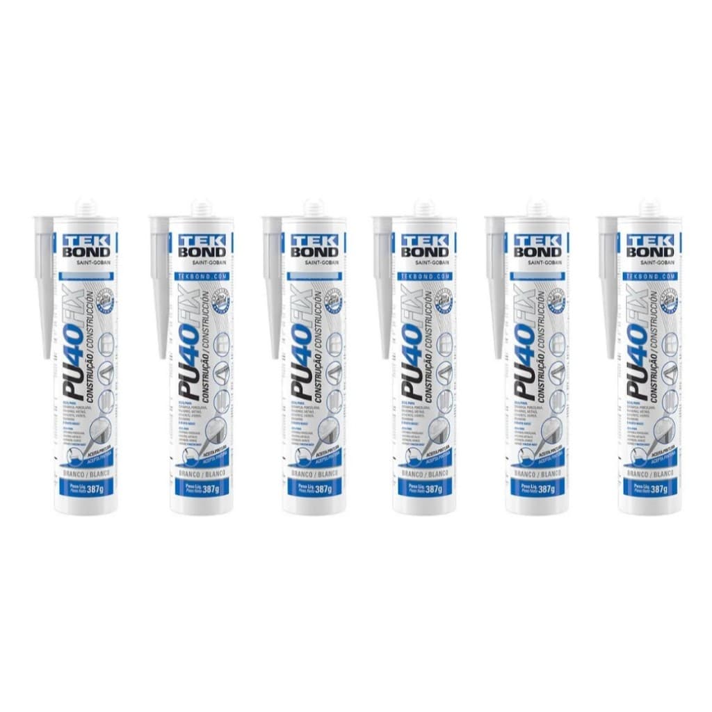 Kit 6 Unid PU 40 Fix Branco/Cinza Tekbond Uso geral