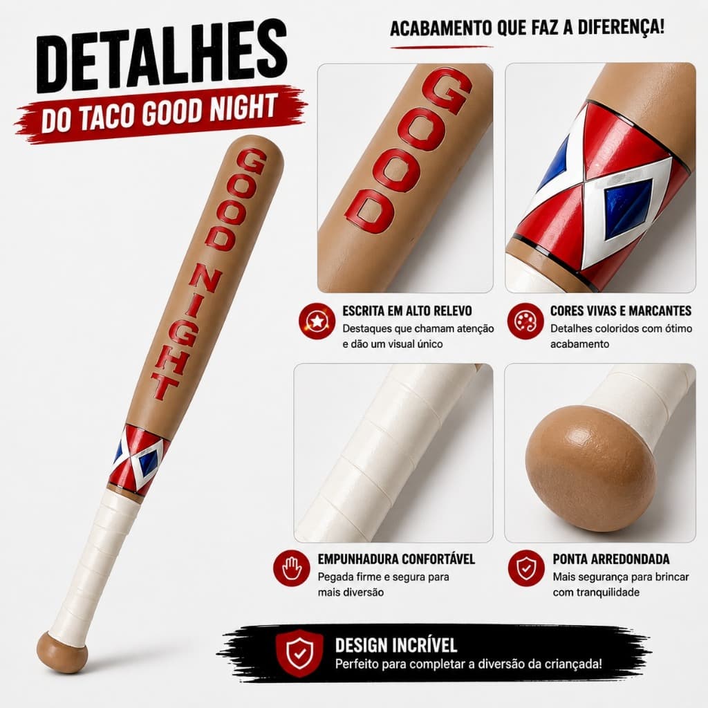 Taco Good Night Estilo Arlequina para Fantasia e Cosplay – Acessório Temático para Halloween, Carnaval, Festas