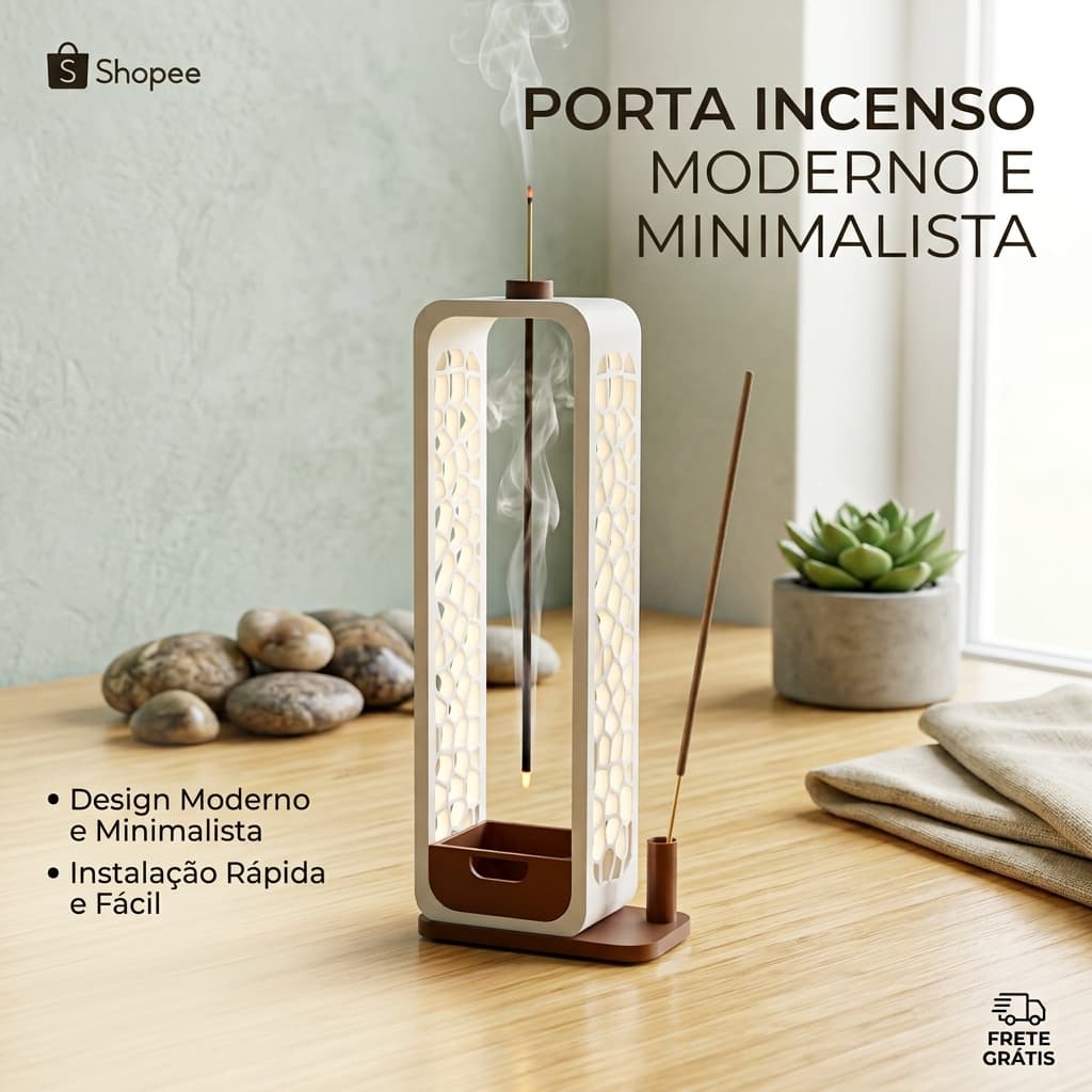 Incensário Vertical Invertido Suporte Para Incenso Com Compartimento Minimalista
